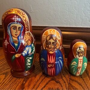 Religious Wooden Russian Nesting Dolls Matryoshka Hand Painted Set of 3